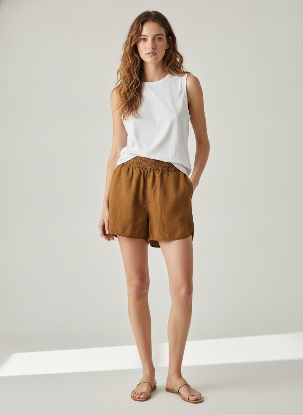 Tradlands Linen Belnd Glenn Long Short Women's Shorts — Rust (Brown), Small